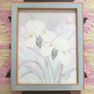 Pastel Iris Oil Painting Signed